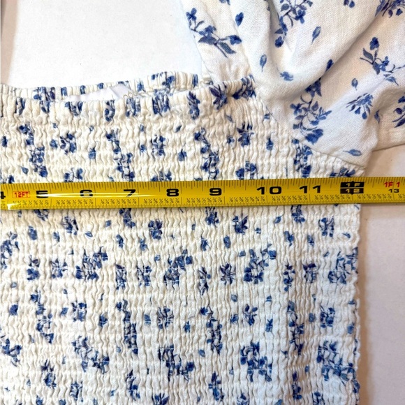 House of Harlow Linen Smocked Bodice Square Neck Floral Soft Cottagecore Size XS - Picture 13 of 14